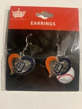 Detroit Tigers MLB Silver Swirl Heart Dangle Earrings