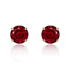 14K Yellow Gold 5mm Red Cubic CZ Prong Set Solitaire Screwback Stud Earrings