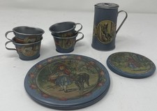 1930s Ohio Art Tin Litho Tea Set Little Red Riding Hood Plates Cups Pot