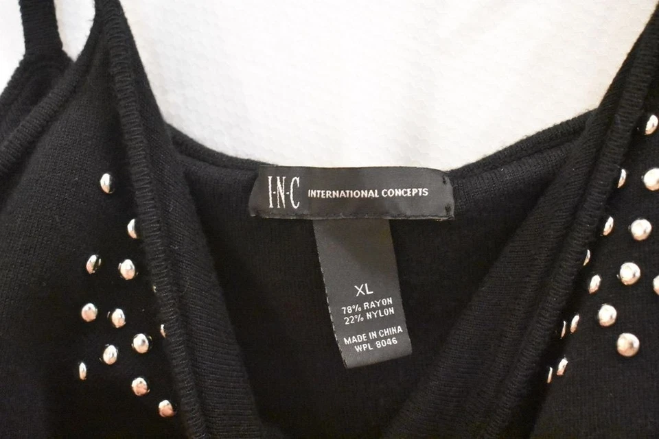 Suéter Cami negro I.N.C para mujer con tachuelas plateadas talla XL Foto 4 de 4