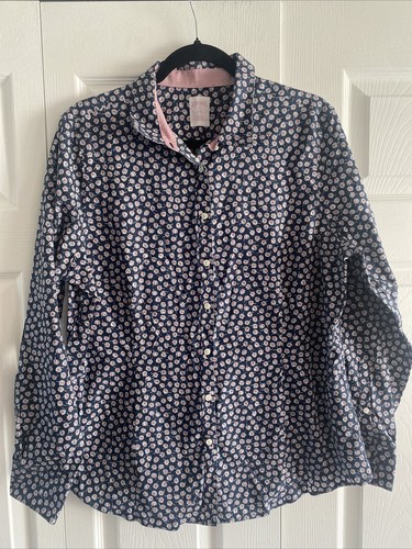Brooks Brothers Damen 16 Nay Floral Tailored Fit Supima Baumwolle Blumen Knopf