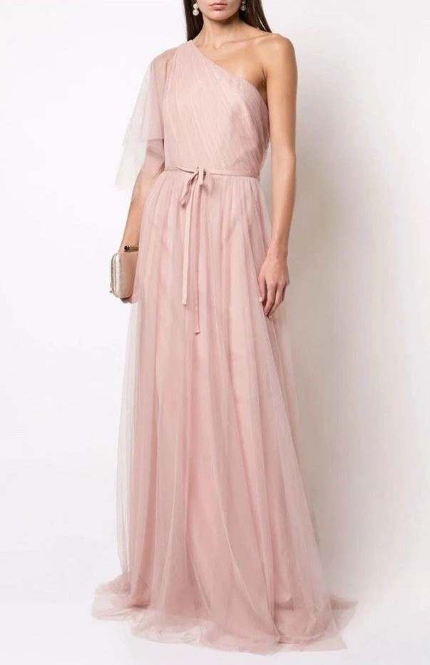 Marchesa Notte bridesmaid dress size 12 blush pink one shoulder tulle gown NWT
