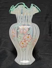 Fenton Meadow Beauty Rib Optic Vase Hand Painted & Signed T. Gaskins 9 3/4" Tall