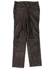 Vintage Mens Straight Leather Trousers W38 L34 Black AH13