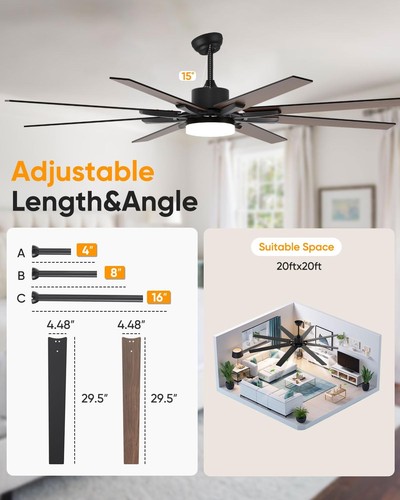 Ventiladores de techo grandes de 72 pulgadas con luces y ventilador de techo remoto interior/exterior... - Imagen 6 de 7