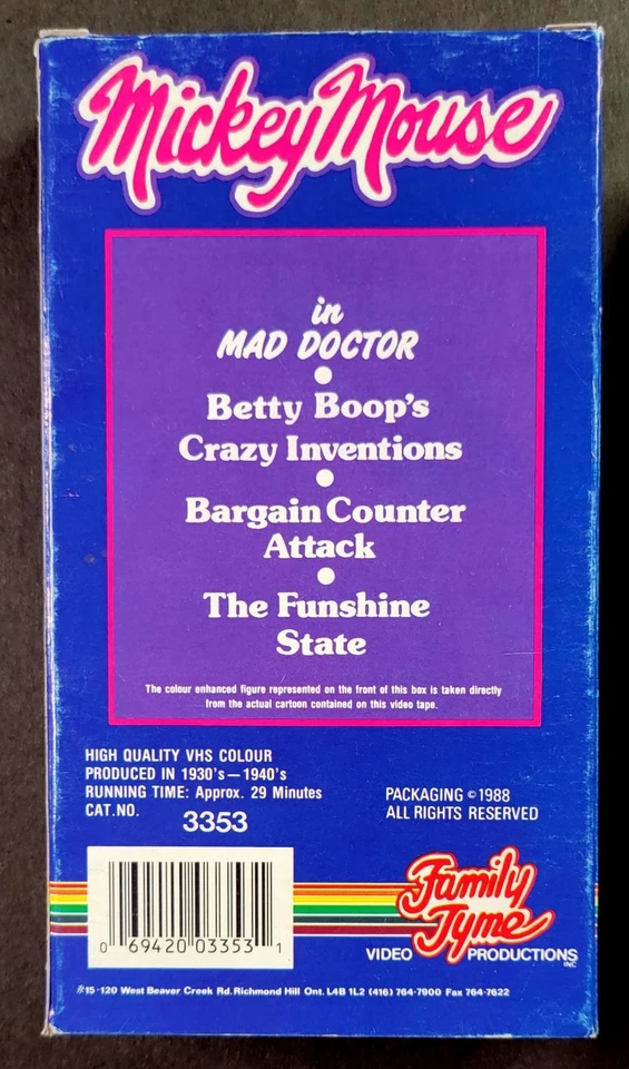 Mickey Mouse (VHS, 1988) Family Tyme 3353 Cartoons From 1933, 1946 & 1949 - Image 2 of 2