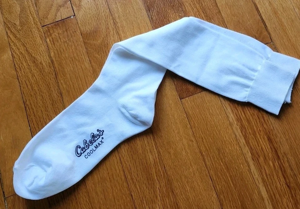 New Cabela's Mens Over-The-Calf COOLMAX Liner Socks White "Stay-up" Design SZ L - Image 4 of 4