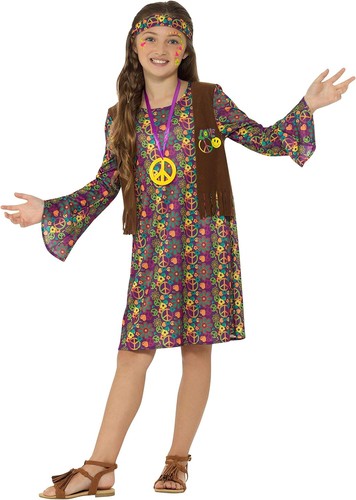 Smiffys Hippie Girl Costume, with Dress, Multi-Coloured (Size M) - Picture 4 of 6