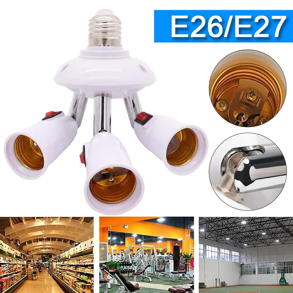 E26 E27 Light Socket Splitter Adapter LED Bulb Converter Base Holder 360 Degrees - Image 4 of 4