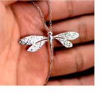 Large DRAGONFLY Charm Pendant On 22" 925 Sterling Silver Necklace Women Jewelry