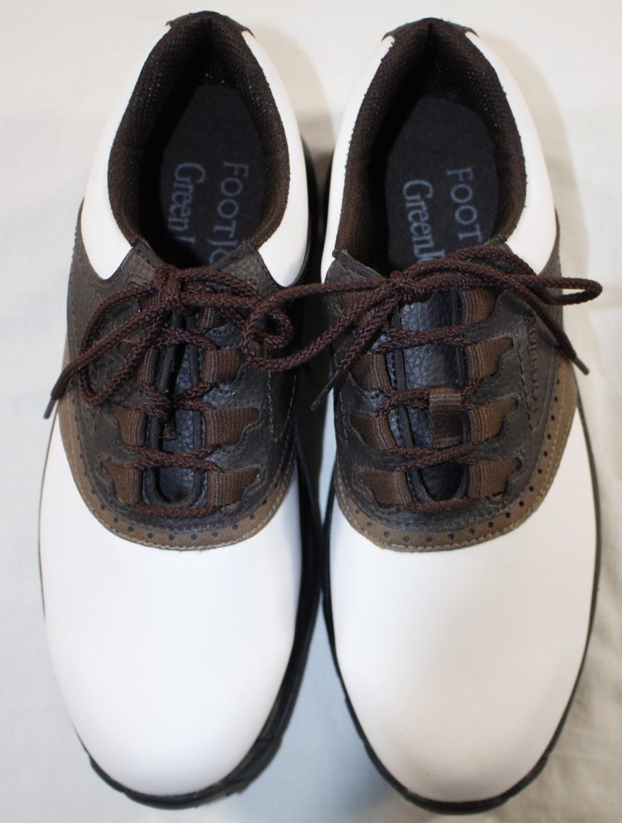 Mens Footjoy Greenjoys Brown White Saddle Soft Spi FOOTJOY FJ Greenjoy WHITE / BROWN SADDLE GOLF SPIKE SHOES  main image 2