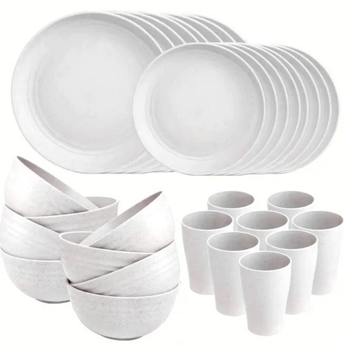 32-Piece Kitchen Plastic Wheat Straw Tableware Set, Unbreakable Service for 8 - Picture 5 of 5
