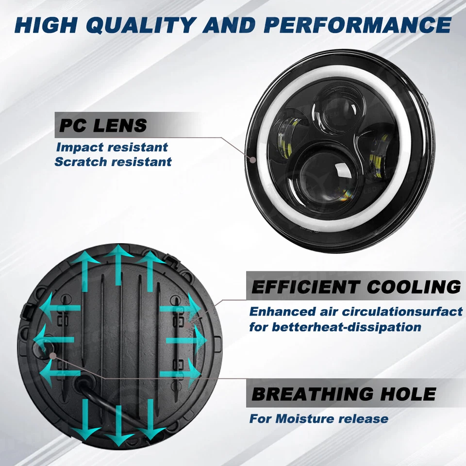 Faro LED de 7 pulgadas Halo HiLo Beam para Harley-Davidson Softail Springer FXSTS Foto 4 de 4