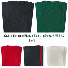FabricLA | Glitter Acrylic Felt Fabric Sheets | 1.6mm Thick | 9X12 inches