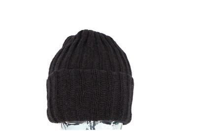 NOS Vtg 90s Streetwear Blank Chunky Double Faced Ribbed Knit Beanie Hat Black
