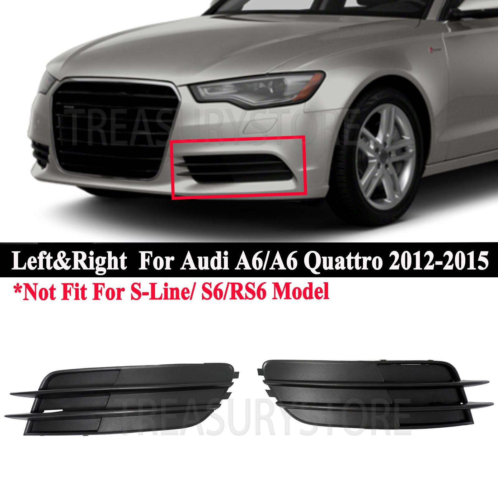 For Audi A6 / A6 Quattro 2012-2015 Left Right Front Bumper Fog Light Cover Pair