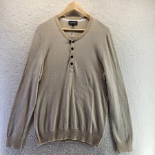 NEW Expres Shirt Mens Large Brown Henley Pullover Long Sleeve Cotton Lightweight