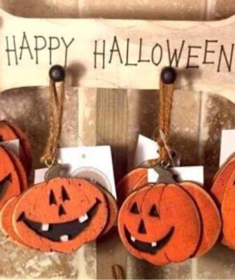 Set of 4 Different Heaven Sends Halloween Wooden Hanging Pumpkin Decorations
