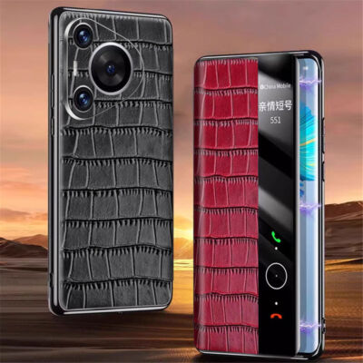 Real Genuine Leather Smart View Window Flip Cover Case For Huawei Pura 70/Ultra