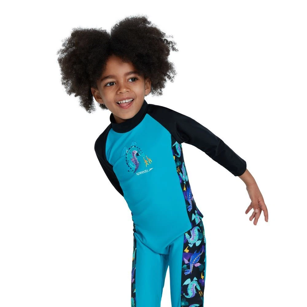 Speedo Boys Long Sleeve All In One Sun Suit Swimming Blue