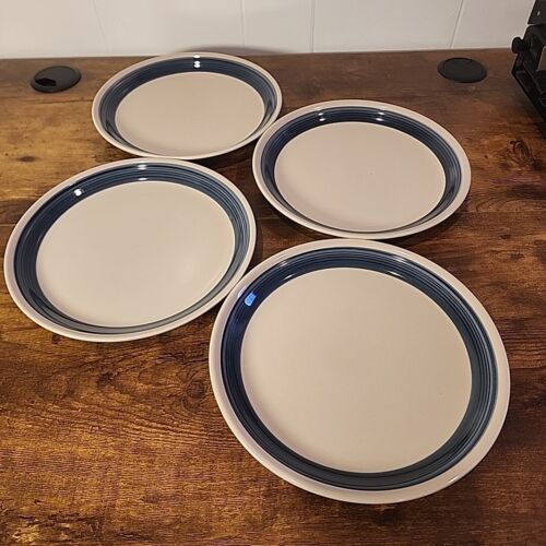 Vintage Mikasa Discovery Blue Thunder Set of four 8 inch Salad Plates Japan  - Picture 1 of 8