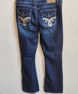 Seven7 Denim Jeans Sz 14 Dark Wash Thick Stitch Embroidered Boot