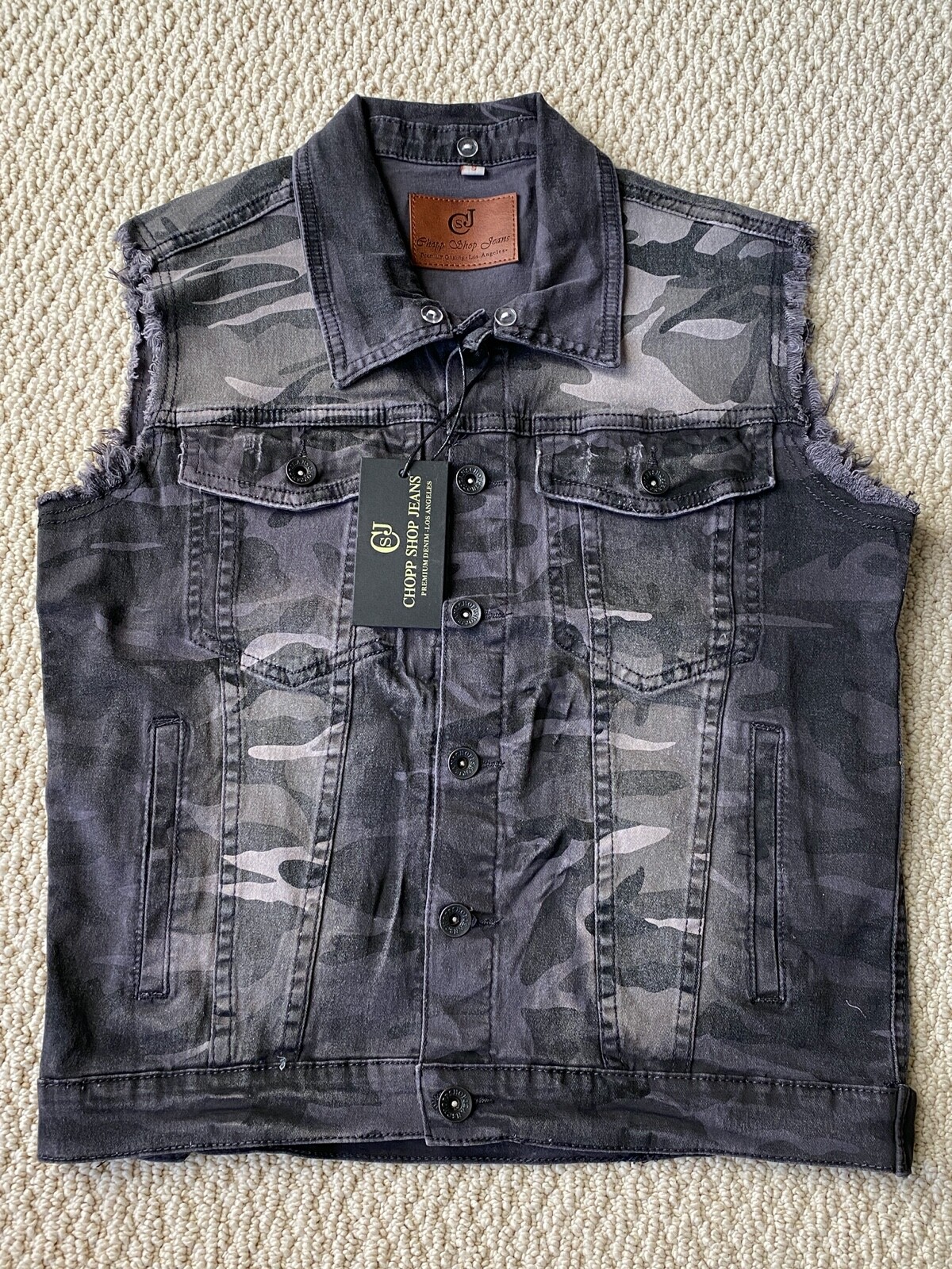 NWT Men's Chopp Shop Jeans Gray Camouflage Convertible Hooded Denim