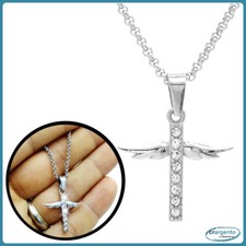 collana croce donna acciaio inox con zirconi girocollo a catena brillantini per 