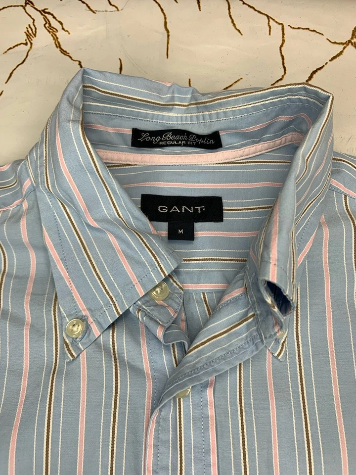 Camisa GANT Hombres Azul Rosa Rayas Abotonada Mangas Largas Talla Mediana Grande Foto 3 de 4