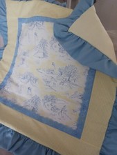 BLUE and YELLOW TOILE Baby Quilt - Gender Neutral - Yellow Gingham - Blue Lace