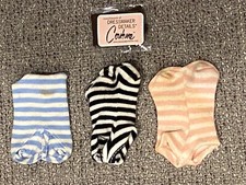 3Vintage Barbie Doll Bathing Suits White with: Blue, Pink, Black and Long Gloves