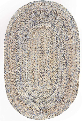Alfombra ovalada Denim natural Yute trenzado estilo alfombra hecha a mano alfombra rústica aspecto área alfombra - Imagen 2 de 7