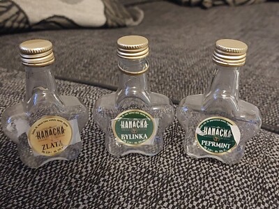 3 x EMPTY HANACKA VODKA PLASTIC BOTTLES 0.04l..BYLINKA,ZLATA,PEPPERMINT 