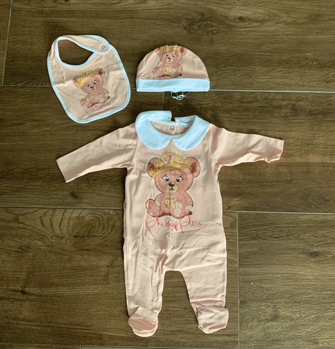 Genuine Junior Plein Philipp New Body Romper 56 0 3 Size Set Bear Teddy Bib Bonnet