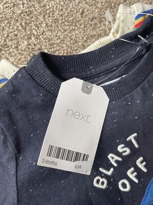 Pack 3 T-shirts Bébé Garçon Fusée - Neuf Avec étiquettes, Taille 6-9 Mois