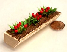 Dolls House Red Tulip Flowers In A Wooden Window Box 1:12 Scale Garden tumdee