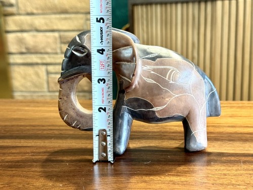 Estatuilla grabada tallada a mano elefante piedra pez negro bronceado 5" de alto pesada - Imagen 15 de 15