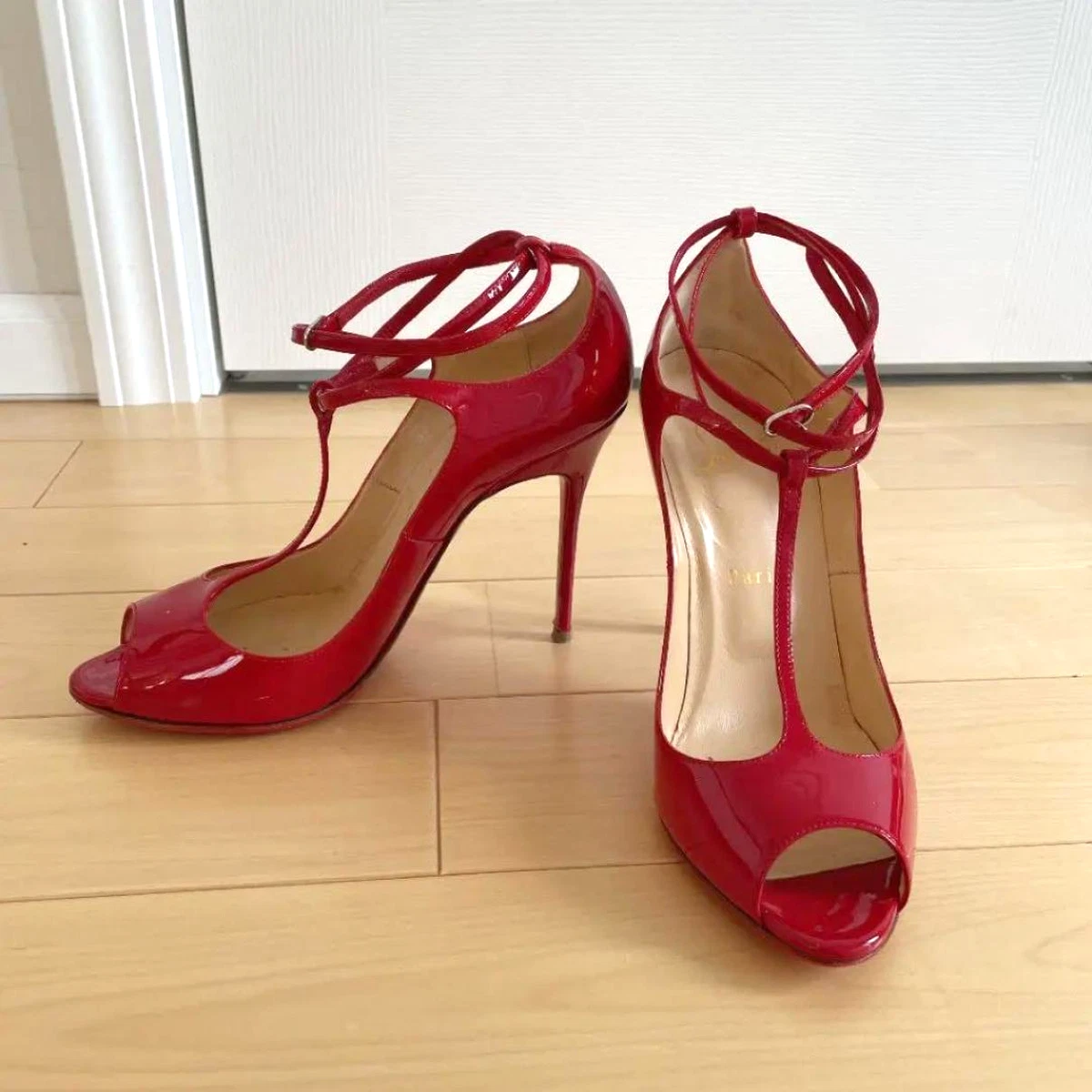 Christian Louboutin 38 US 8 Red Strap Open Toe Sandals/Pumps red sole high  heels