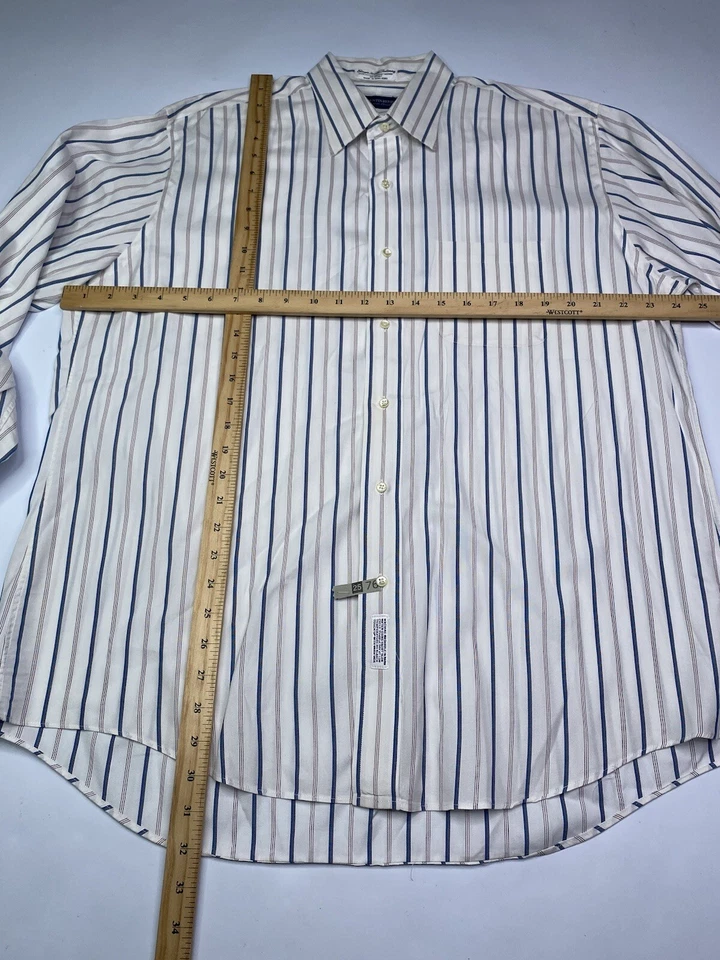 复古 Austin Reed 衬衫男式白色蓝色条纹纽扣棉 XL 码 17 34/35 — 第 2/4 张图片