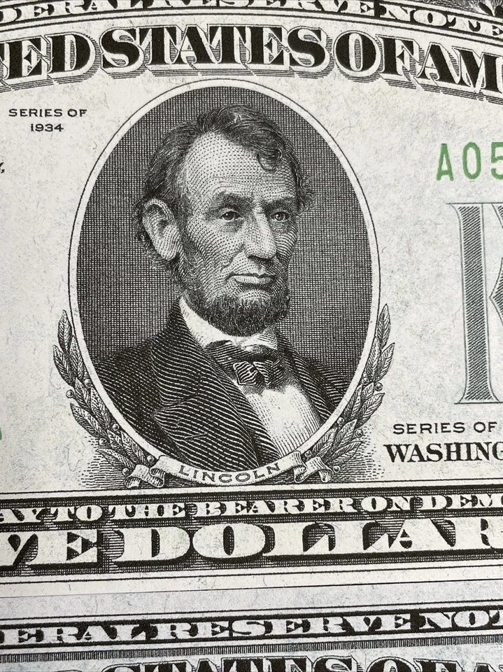 Juego de reproducción de billetes de la Reserva Federal de 1934 $5 - $10,000 ¡Leer descripción a continuación!! Foto 4 de 4
