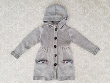 Hanna Andersson 100 4 Gray Knit Hooded Cardigan Sweater Embroidered Flower