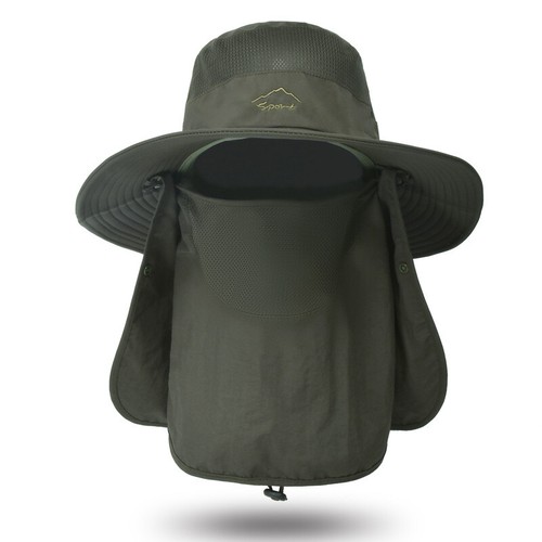 UPF50+ Summer Outdoor Sun Protection Fishing Cap Neck Face Flap Hat Wide Brim - Picture 16 of 21
