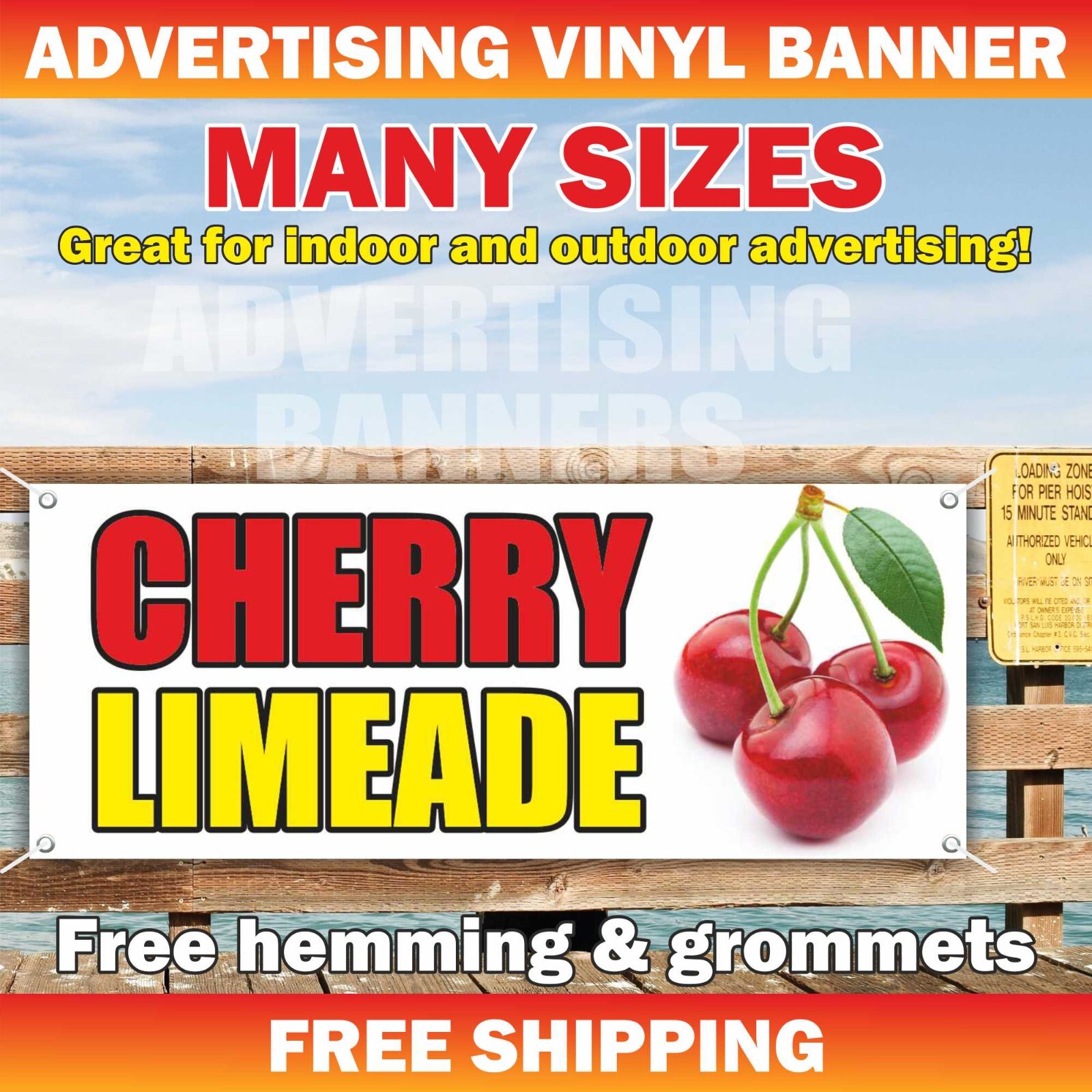 CHERRY LIMEADE Advertising Banner Vinyl Sign Snack Bar Buffet Ice Cold Drinks
