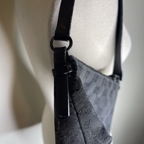Mini bolso hobo vintage Gucci negro con monograma GG correa de cuero cartera pequeña - Imagen 18 de 24