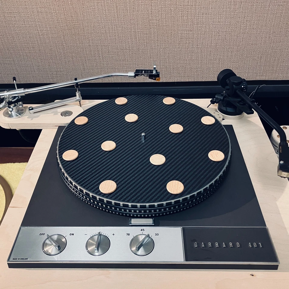 Alfombra giratoria madera + fibra de carbono para Garrard 301 401 Micro Seiki Foto 3 de 3