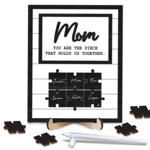 Family Plaque Wooden Art Decor Thoughtful Gifts DIY Names with 12 Puzzle Pieces - Picture 4 of 21
