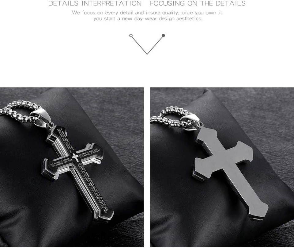 Mens Cross Pendant Necklace Large Stainless Steel Cross Pendant