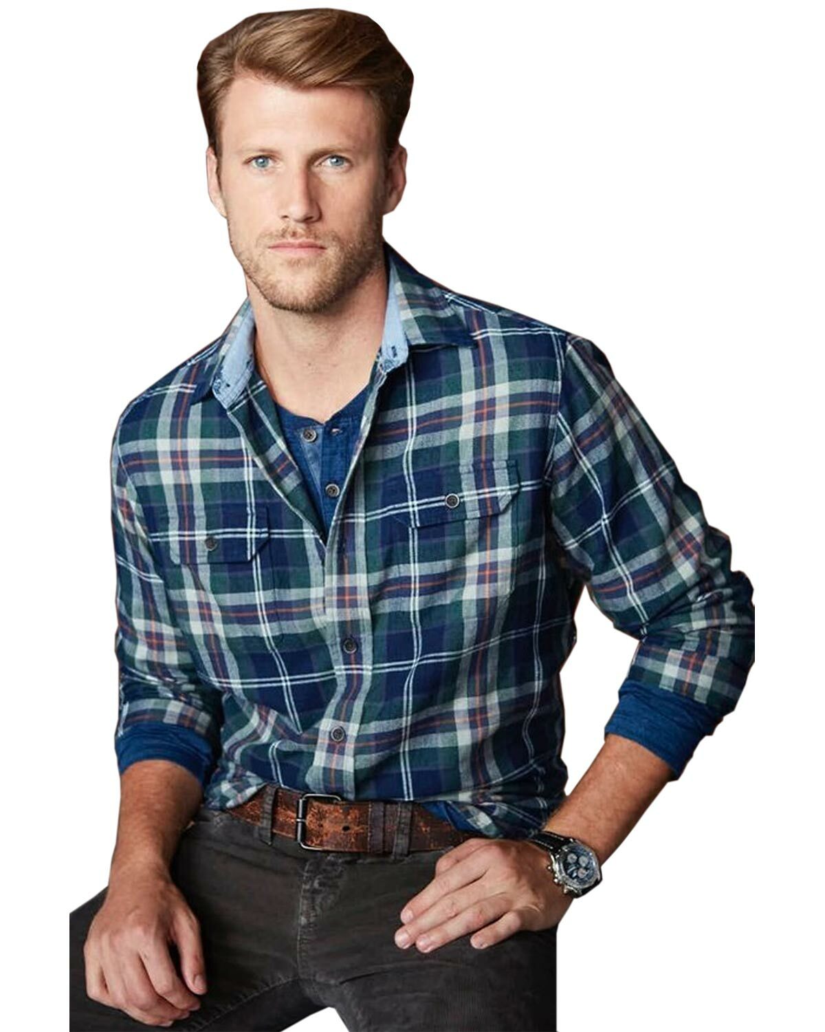 Винтажная мужская рубашка Tailor Vintage из хлопка в клетку с длинным рукавом и пуговицами Medium Multi