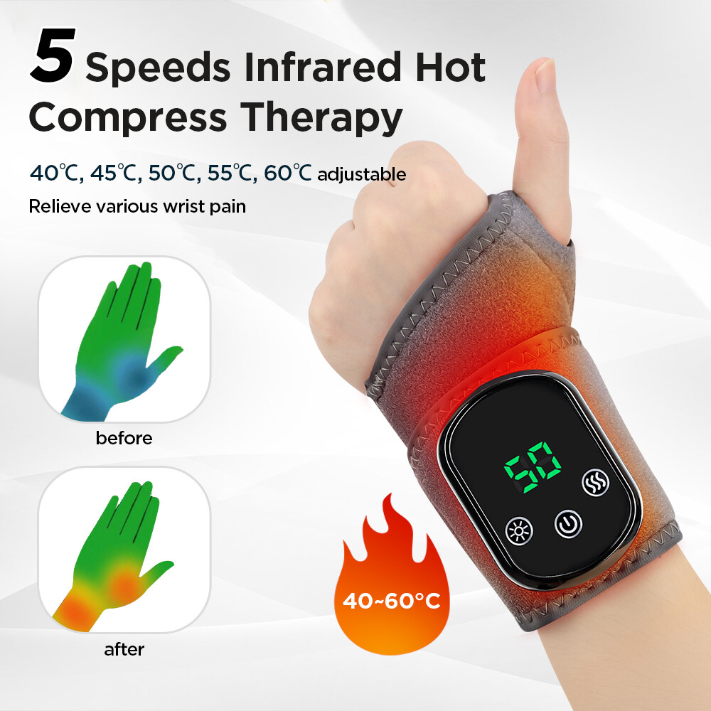 Electric Heated Vibration Wrist Hand Massager Brace Carpal Tunnel Pain  Relief