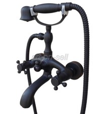 Black Brass Wall Mounted Clawfoot Bath Tub Faucet Mixer Tap W/ Handheld Shower